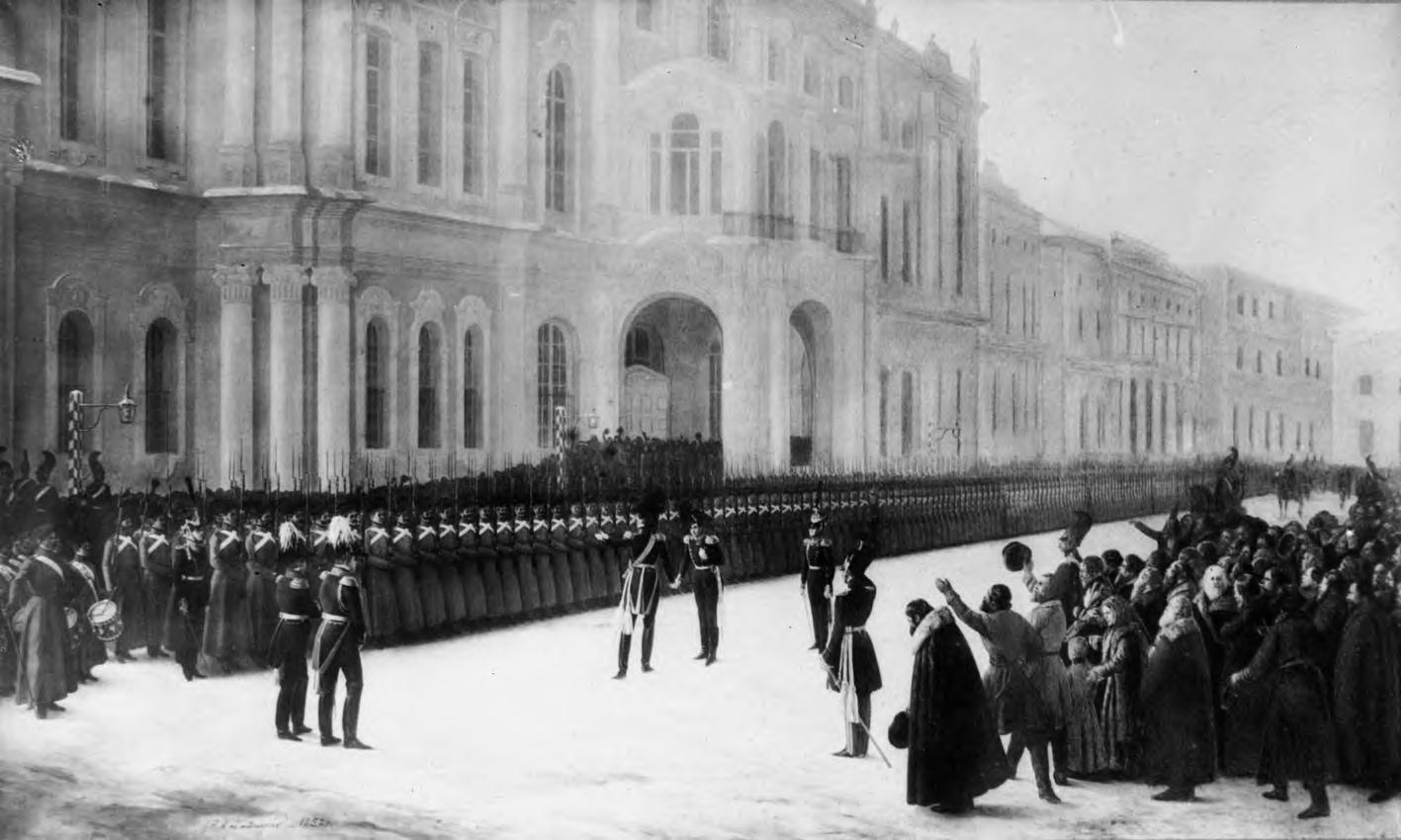 Nikolaus I. vor dem Winterpalast in Sankt Petersburg bei einer Truppenparade | Quelle: World Digital Library / Library of Congress.